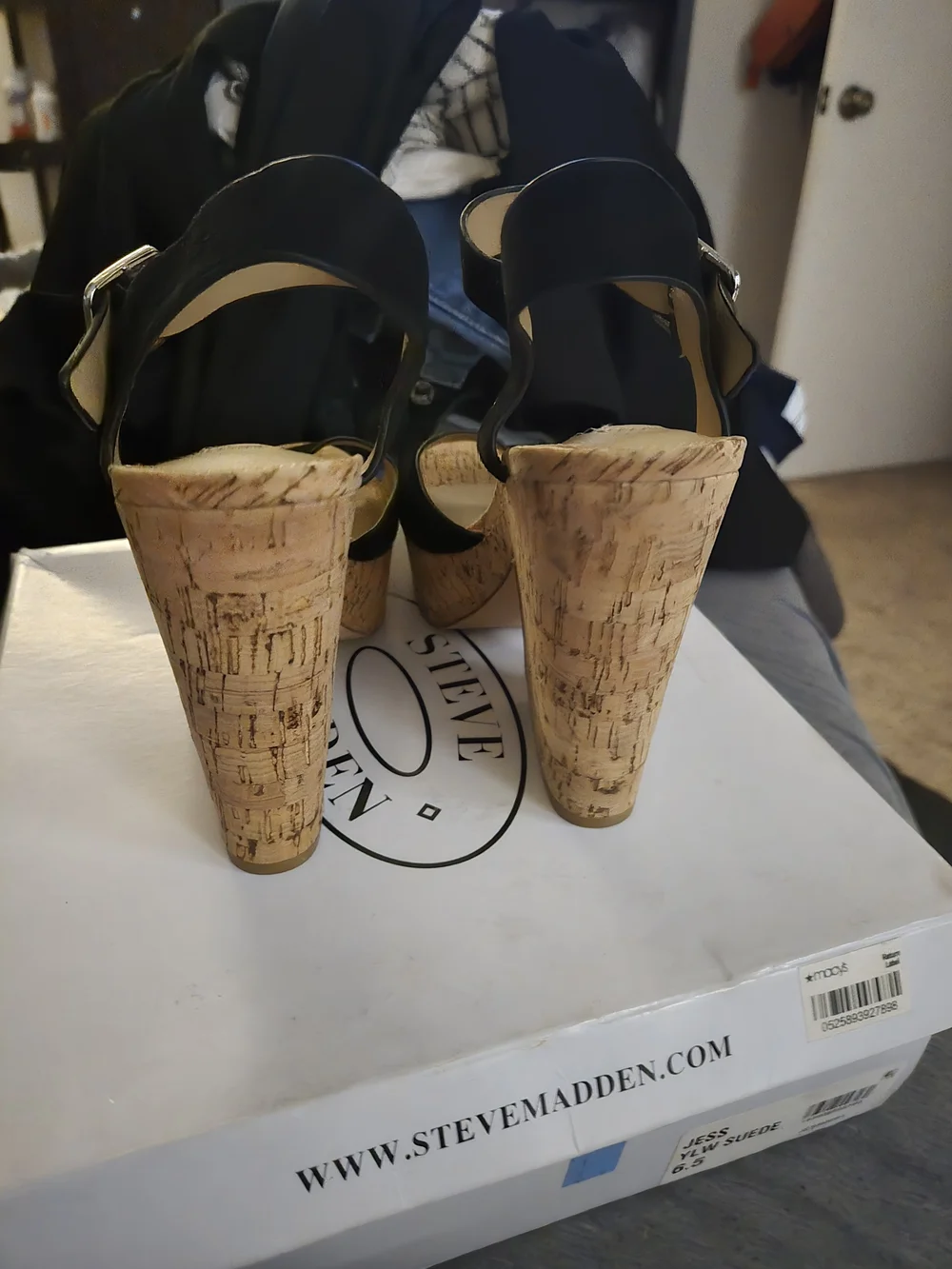 Steve Madden Black Platform Cork Block Heel Sandals with Buckle